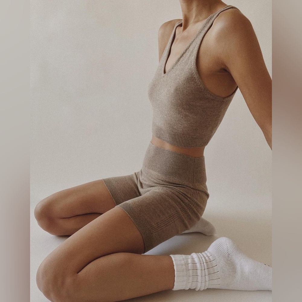 Frame 100% Cashmere Cropped Tank and Shorts Set